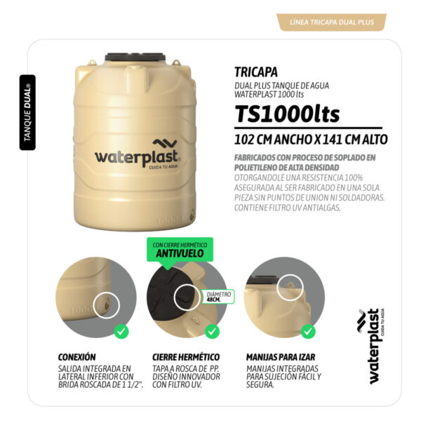 TANQUE TRICAPA WATERPLAST 1000 LTS - Imagen 2