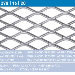 METAL DESPLEGADO PESADO 270-16-20 ESP-1.6MM (1X3MT)