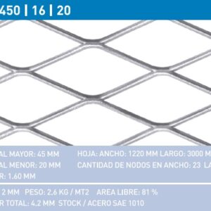 METAL DESPLEGADO PESADO 45º-30-30 ESP-3.2MM (1.5X3MT)