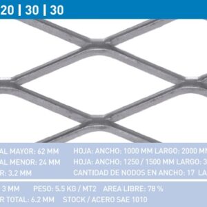 METAL DESPLEGADO PESADO 620-30-30 ESP-3.2MM (1.5X3MT)