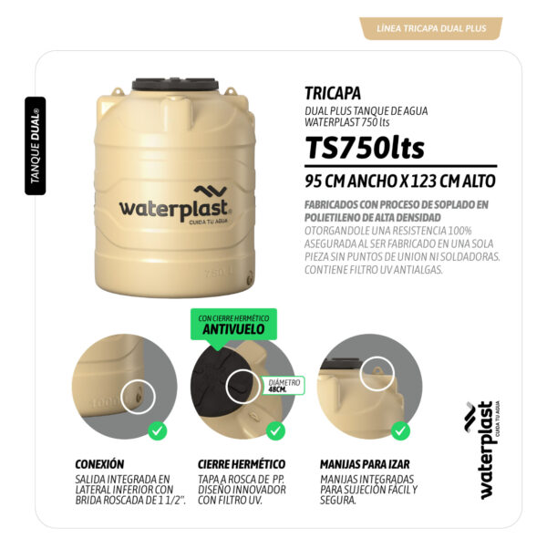 TANQUE TRICAPA WATERPLAST 750 LTS - Imagen 3