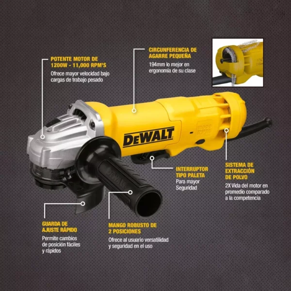 AMOLADORA DEWALT 115M 1200W GATILLO DDWE4212 - Imagen 3
