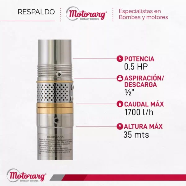 BOMBA SUMERGIBLE MOTORARG MICRA 212 *2'* C/25MTS CAB. - Imagen 3