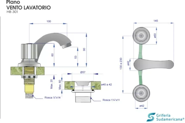 JGO LAVATORIO " BRISA" CROMO -HB301PL - Imagen 2