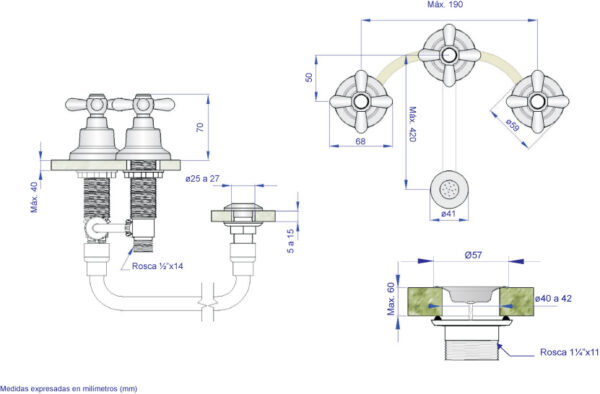 JGO BIDET C/TRANSF. GEO CRUZ CROMO - HB408 - Imagen 2