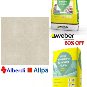 COMBO REVESTIMIENTO! 24m2 Ceramica Allpa California Beige + Adhesivo Weber = PASTINA WEBER 60% Off