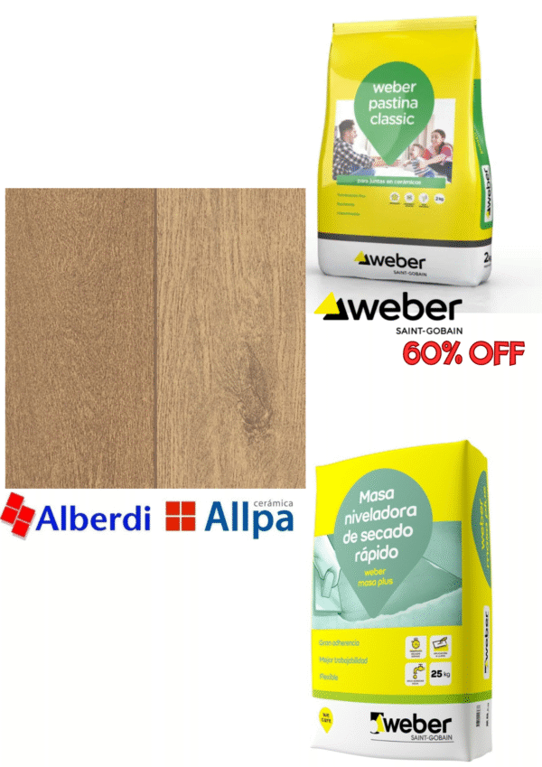 COMBO REVESTIMIENTO! 16m2 Ceramica Allpa CEREZO + Adhesivo Weber = PASTINA WEBER 60% Off (copia)