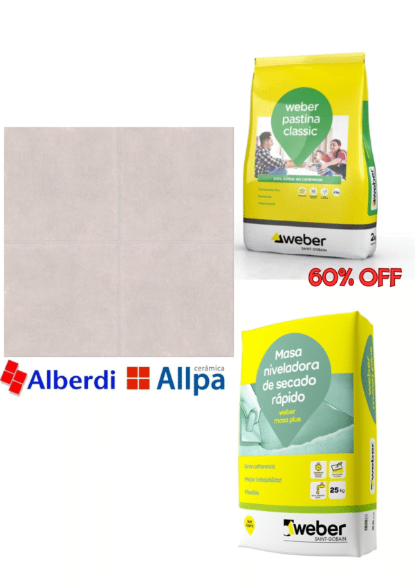 COMBO REVESTIMIENTO! 16m2 Ceramica Allpa Arcadía Marfil + Adhesivo Weber = PASTINA WEBER 60% Off