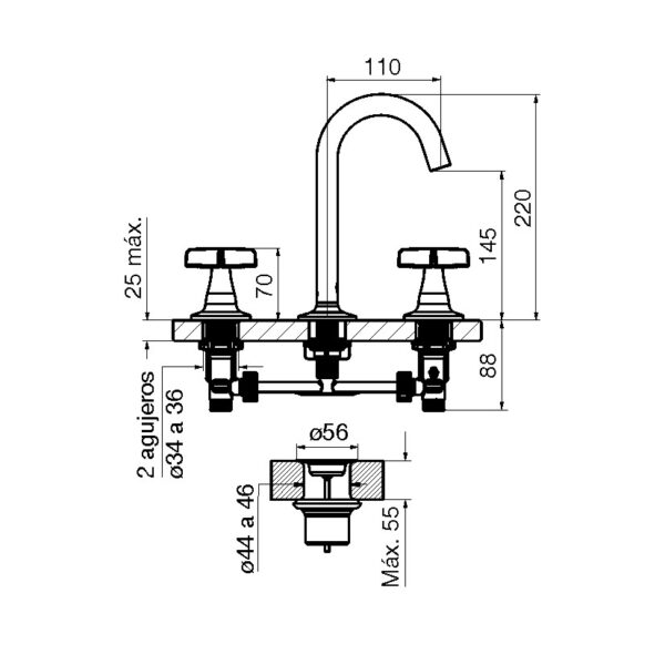 LAVATORIO FV PETALO CROMO 207/M3P - Imagen 2
