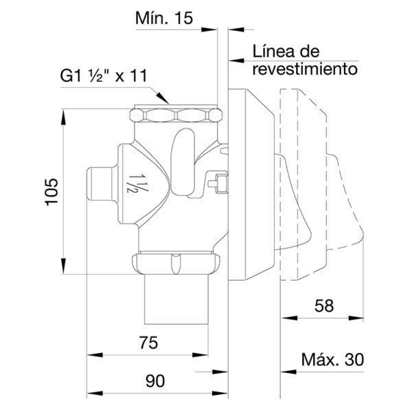 VALVULA DESCARGA FV P/INODORO SIN TECLA - Imagen 2