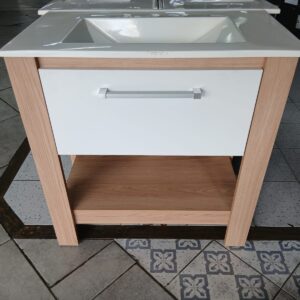 Vanitory Kenia 60Cm PARAÍSO C/ Puerta Volcable BLANCA + Bacha (3Aguj)