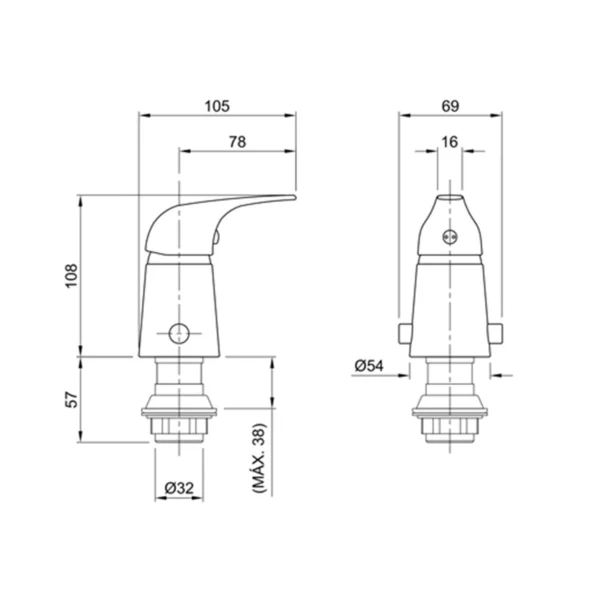 BIDET MONOCOMANDO LUGO 70-133 - Imagen 2