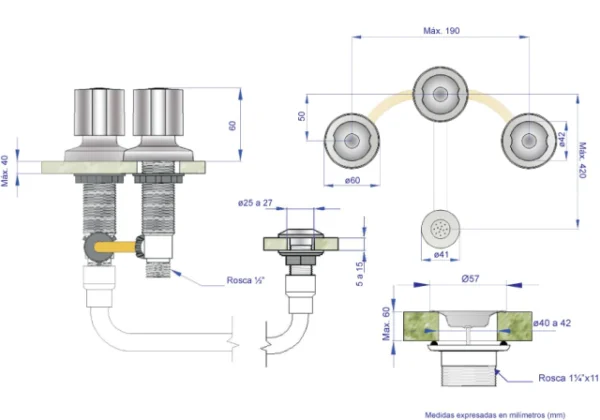 JGO BIDET C/TRANSFERENCIA "BRISA" CROMO -HB401PL - Imagen 2