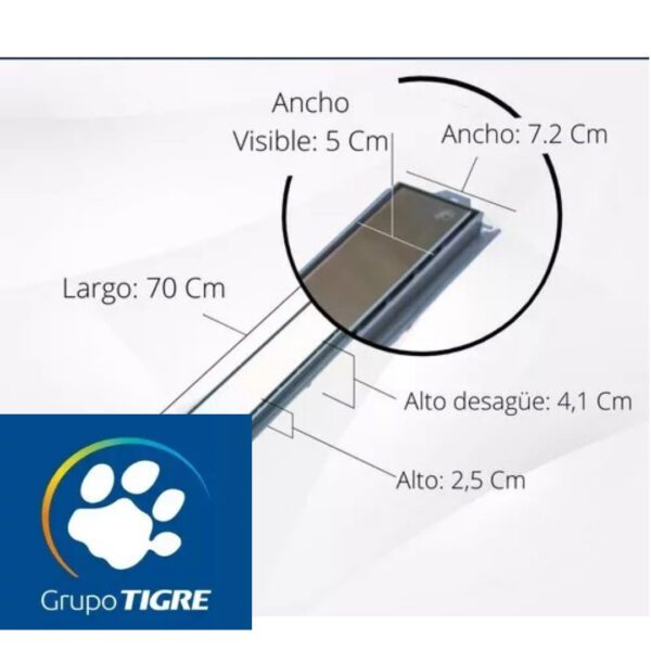 DESAGUE LINEAL TIGRE 70CM REJILLA ACERO INOXIDABLE - Imagen 2
