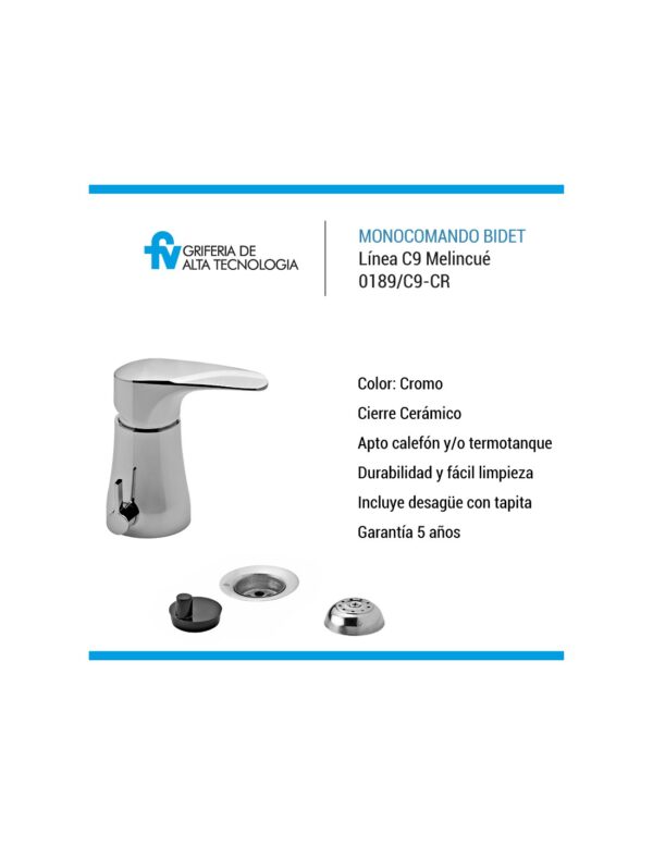 MONOCOMANDO BIDET FV MELINCUE CR.189/C9- - Imagen 3