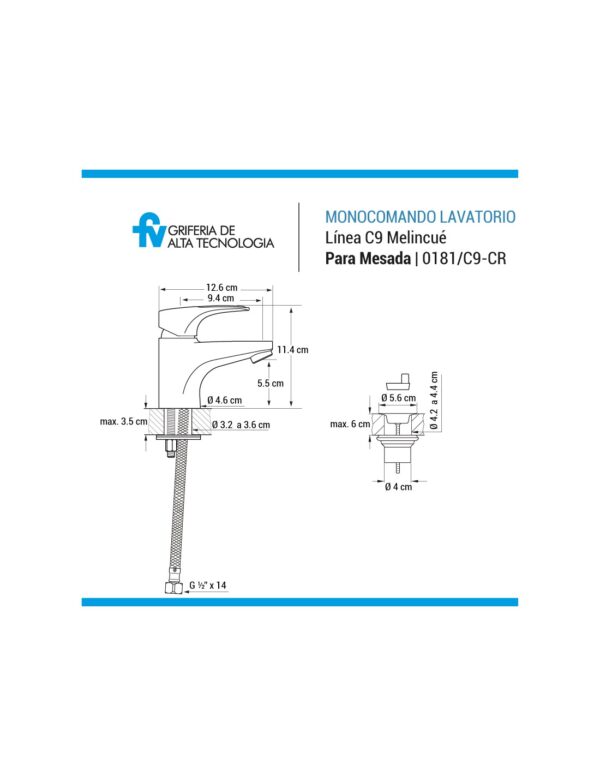 MONOCOMANDO LAVATORIO FV MELINCUE CR.181/C9- - Imagen 3