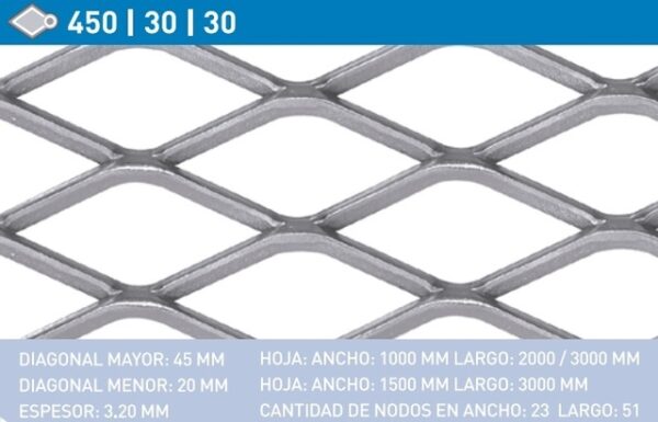 METAL DESPLEGADO PESADO 45º-30-30 ESP-3.2MM (1.5X3MT)