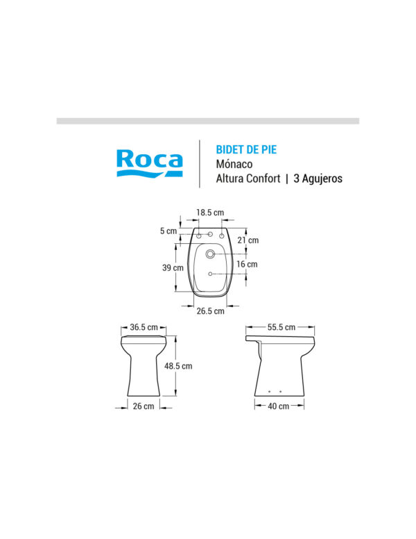 BIDET MONACO CONFORT 1/3 AGUJEROS BLANCO - Imagen 3