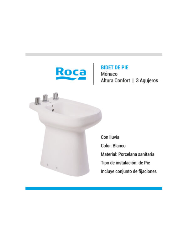 BIDET MONACO CONFORT 1/3 AGUJEROS BLANCO - Imagen 2